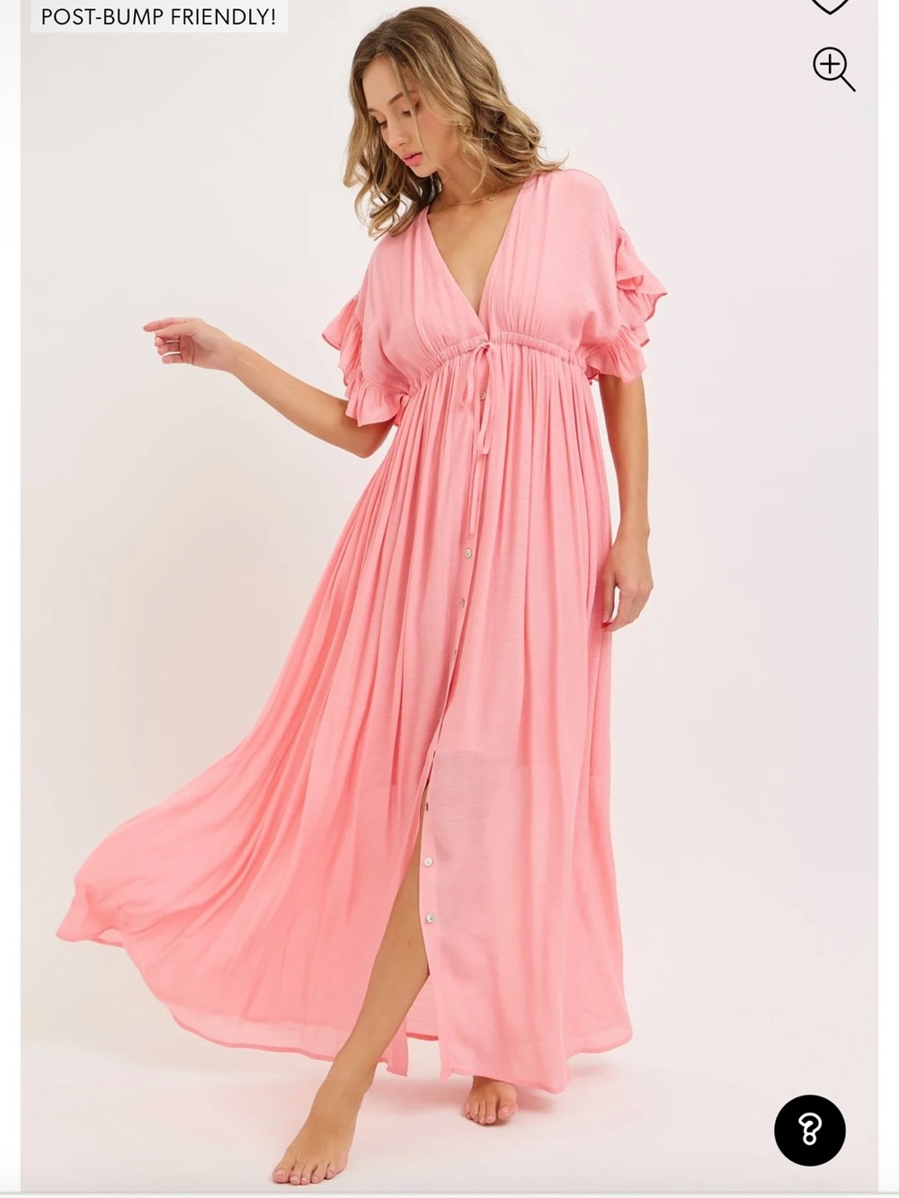 Pink Button Down Deep V-Neck Maternity Maxi Dress